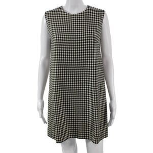 Designer Women Shift Dress Black Houndstooth Wool Blend Sleeveless Zip Size M
